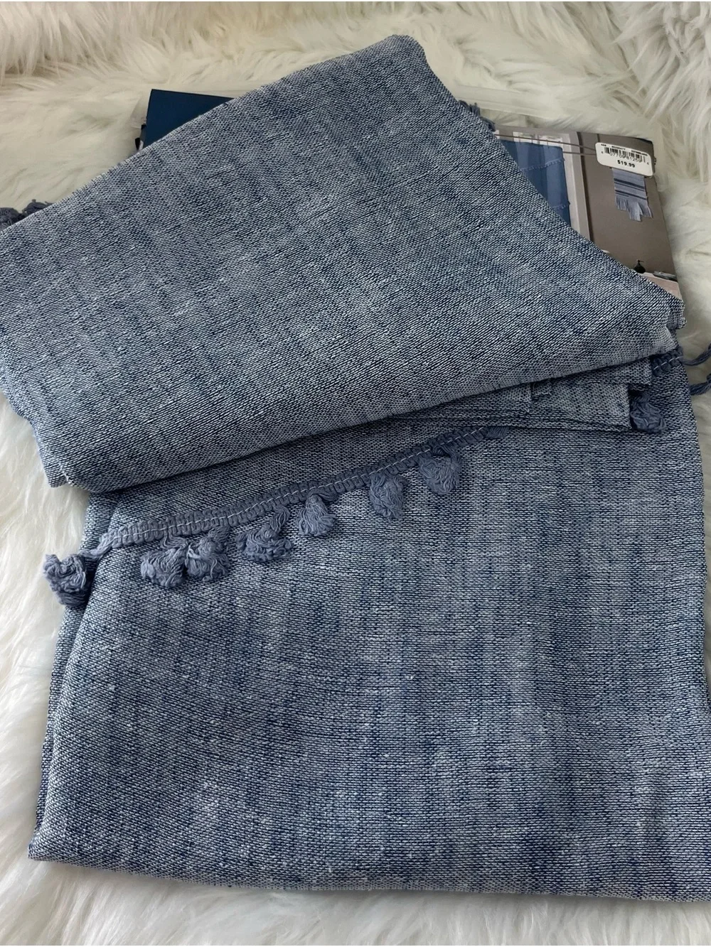 Bliss & Summer Acres of Style Natural Denim Tassel Shower Curtain 70x72